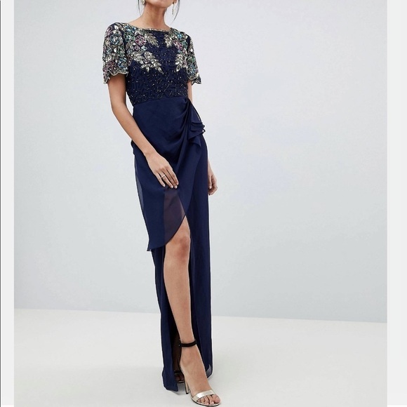 ASOS Virgos Lounge Tall Arian Embellished Maxi Dress
With Frill Wrap Skirt - Picture 4 of 13